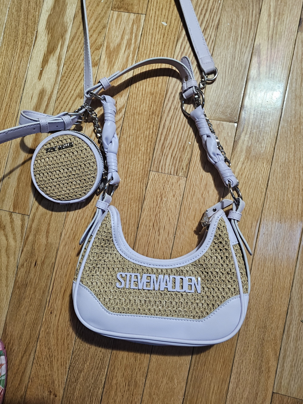 Steve Madden Lilac & Straw Mini Shoulder Bag with Coin Pouch